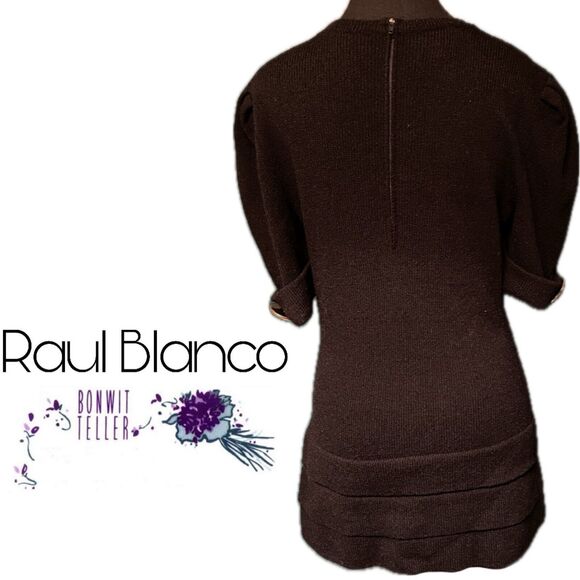 Vtg 80s Raul Blanco Bonwit Teller Hand Loomed Gold Button Blk Sweater Dress Sz 6 - Picture 3 of 13